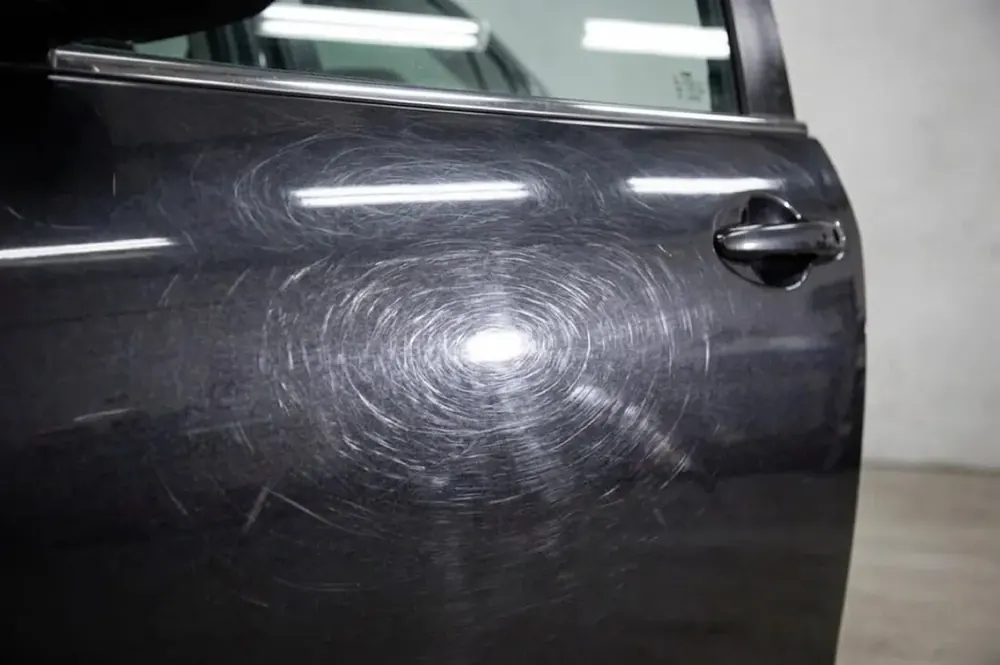 Before and after ceramic coating on a red Honda Civic Type R in Aurora — before