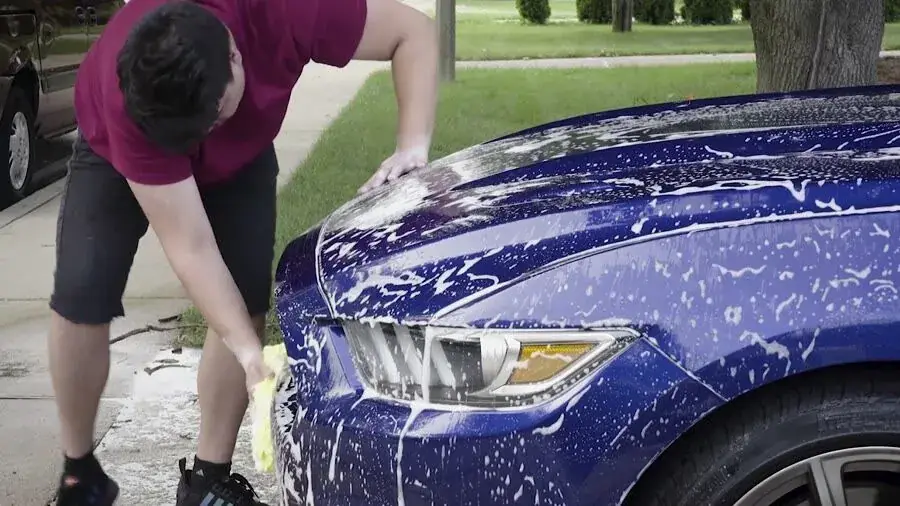 Exterior detailing on a blue car in Denver