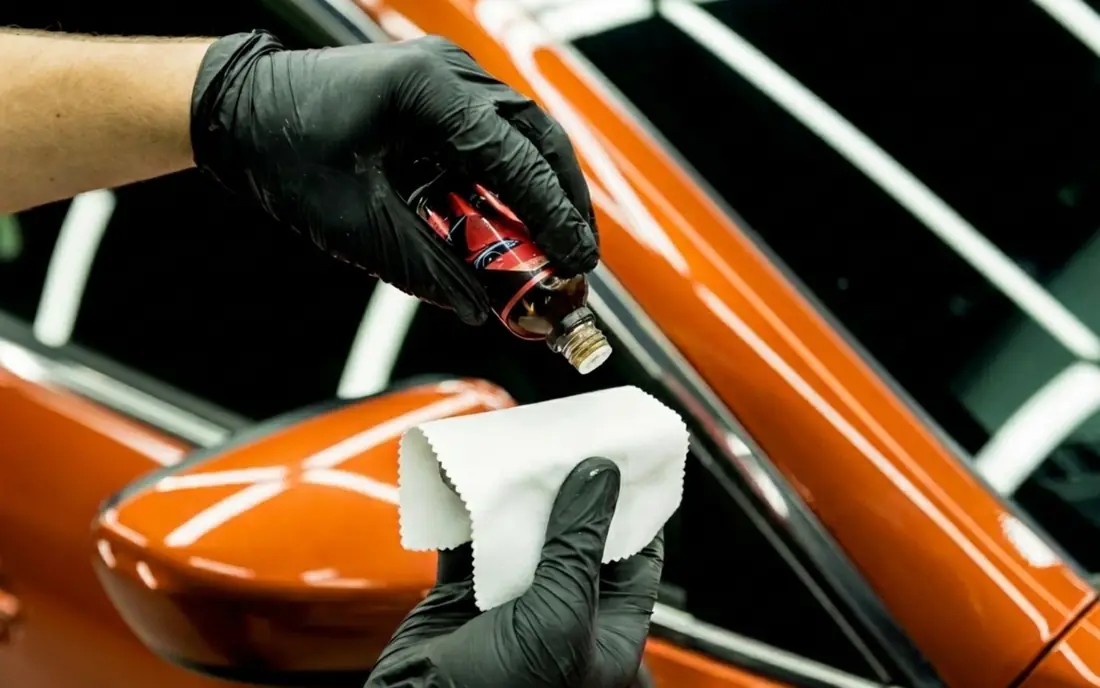 Ceramic coating applied to a red car